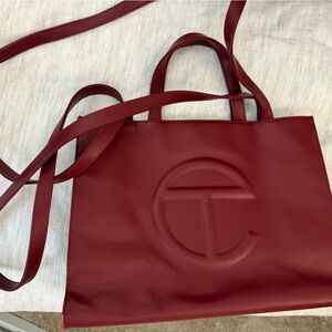 Telfar Deep Red Embossed Logo Tote